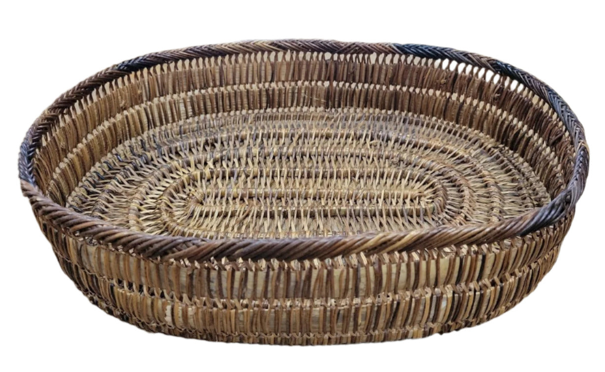 Handwoven Oval Wicker Basket – Two-Tone Rustic Storage Tray