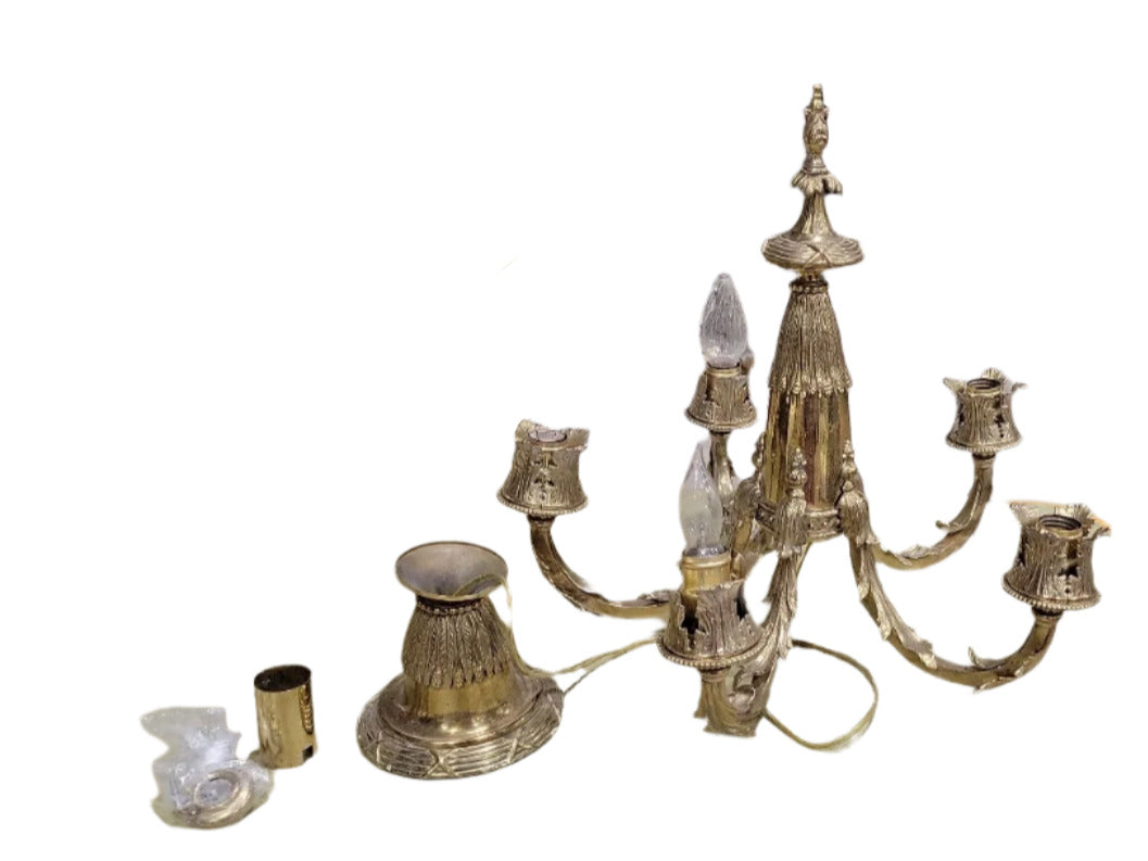 Vintage Brass Rococo-Style 5-Arm Chandelier – Ornate Detailing (AS IS)
