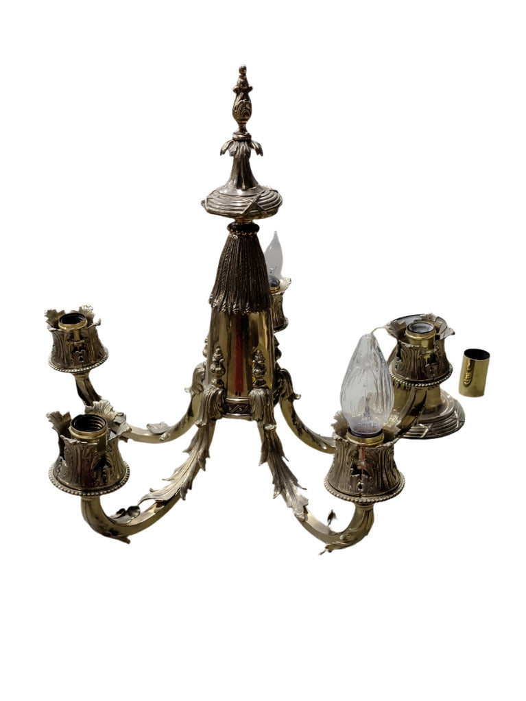 Vintage Brass Rococo-Style 5-Arm Chandelier – Ornate Detailing (AS IS)