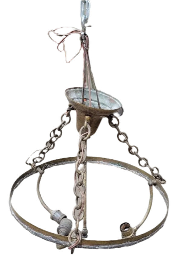 Vintage Brass 3-Light Hanging Fixture Frame – Salvage-Ready (AS IS)