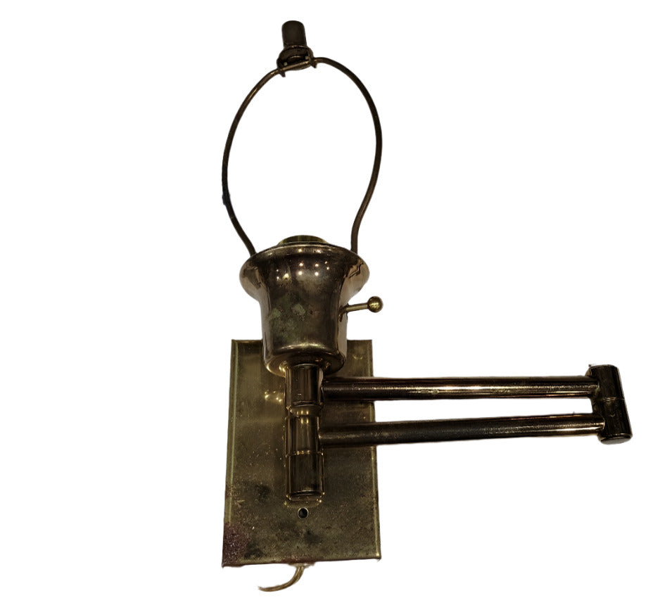 Vintage Brass Swing Arm Wall Lamp – Plug-In with Mount Plate (AS IS)