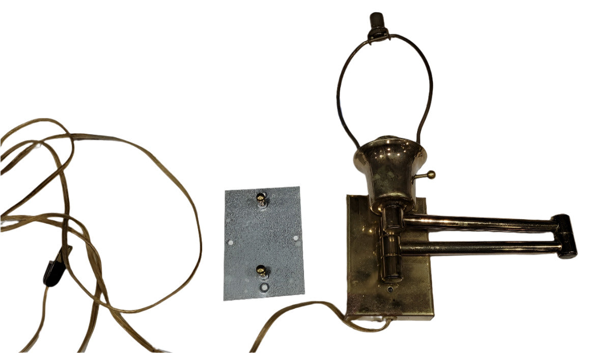Vintage Brass Swing Arm Wall Lamp – Plug-In with Mount Plate (AS IS)