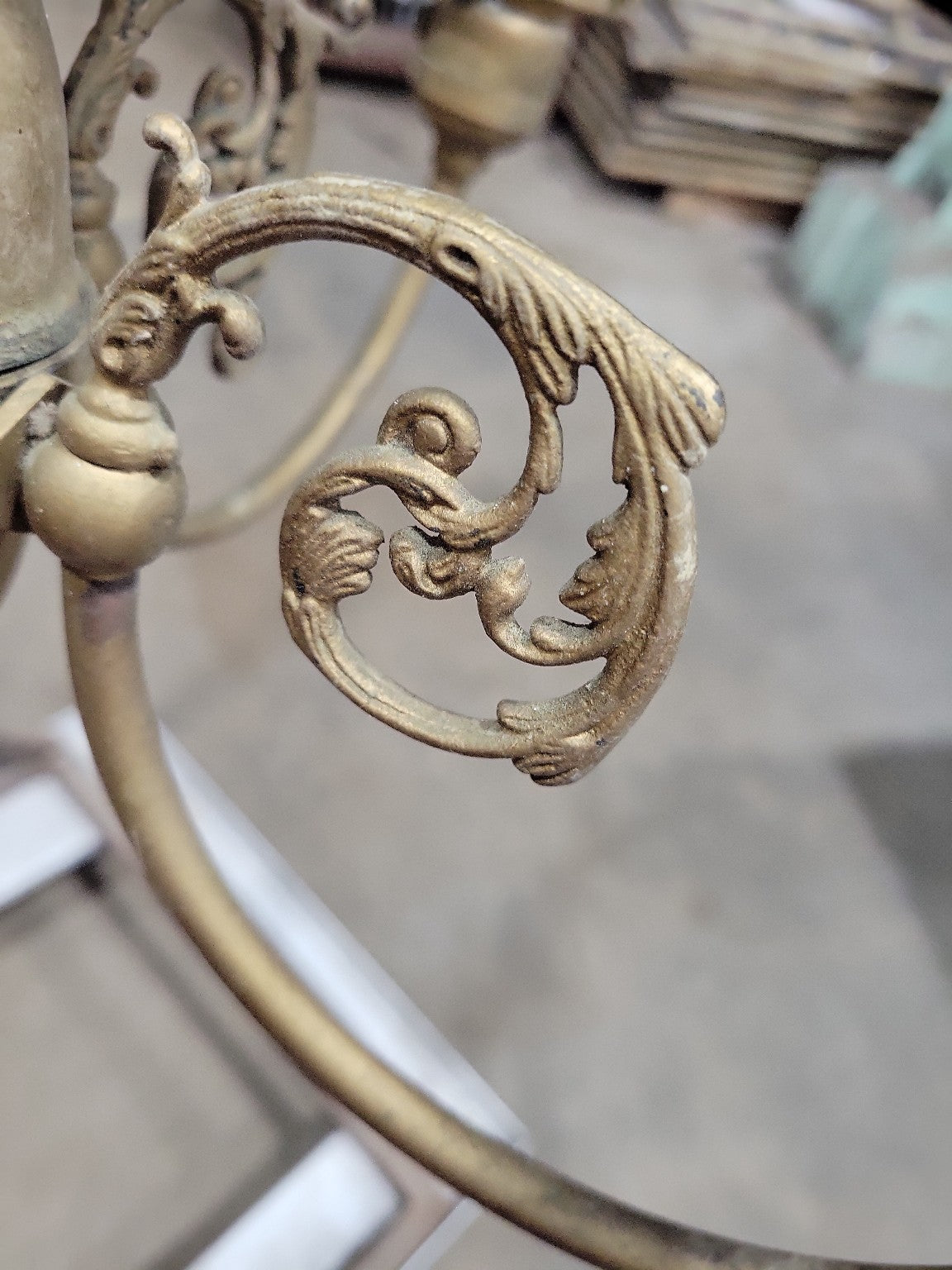 Antique Brass 5-Light Scroll Arm Chandelier – Restoration Ready (AS IS)
