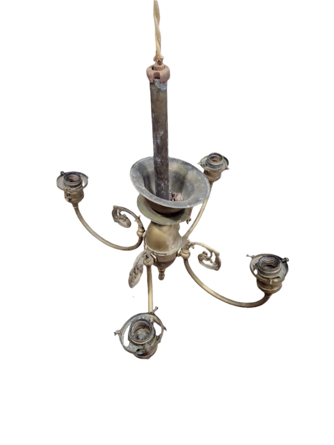 Antique Brass 5-Light Scroll Arm Chandelier – Restoration Ready (AS IS)