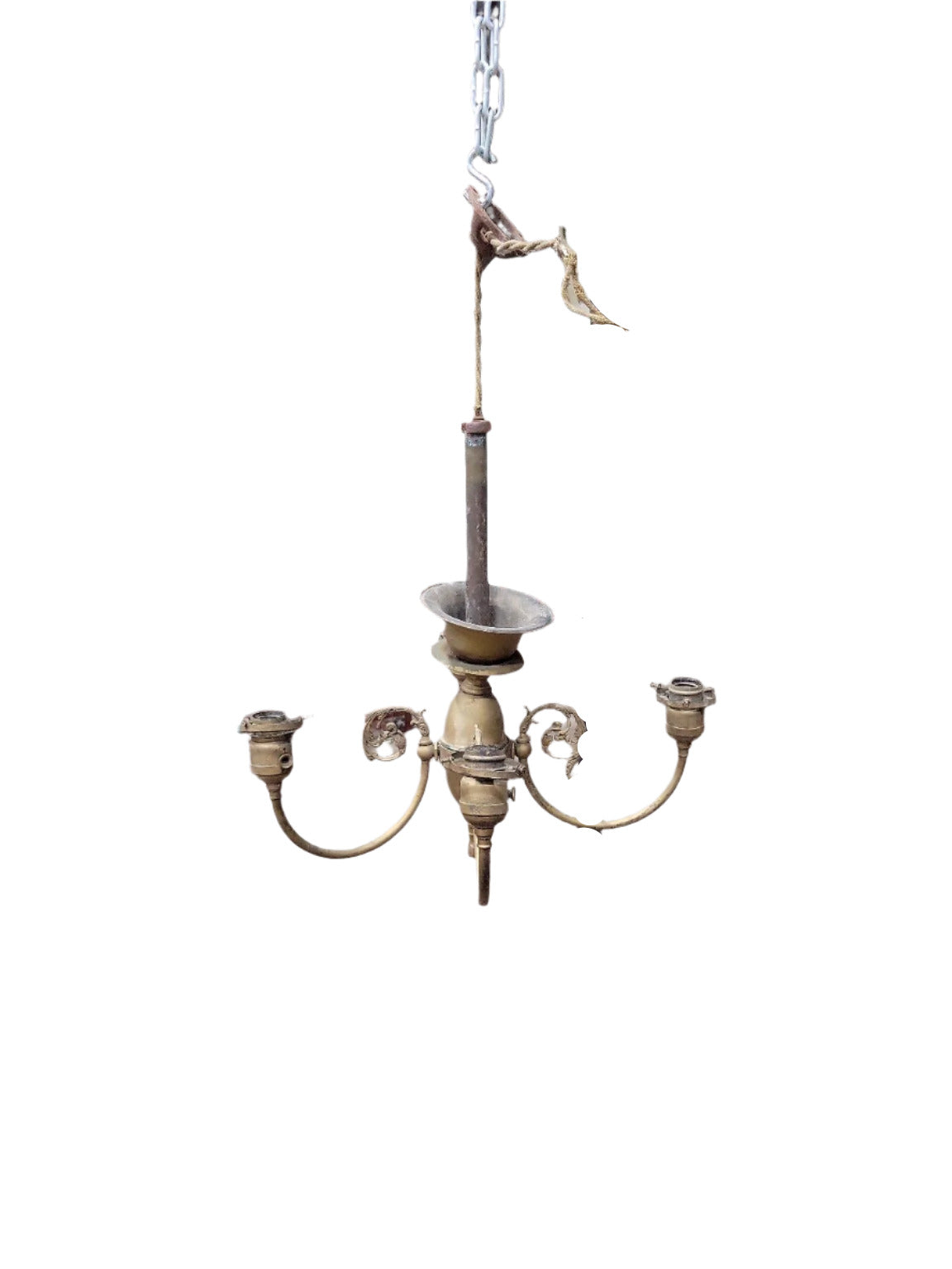 Antique Brass 5-Light Scroll Arm Chandelier – Restoration Ready (AS IS)