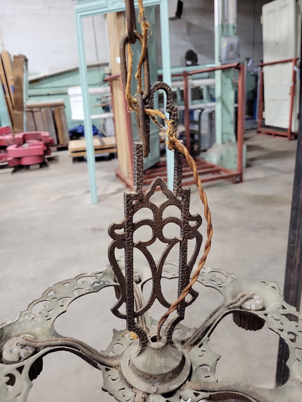 1920's Cast Iron 5-Light Chandelier – Ornate Openwork Design (AS IS)