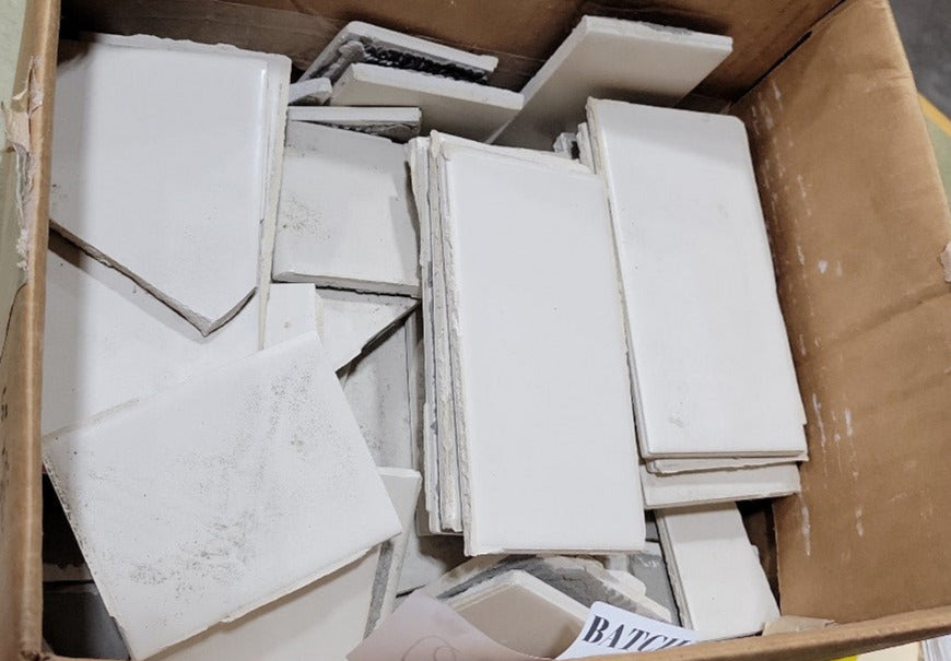 Lot of White Subway Ceramic Wall Tiles – Salvaged, 6" x 3" ea. (approx. 96 pieces, 1/3 broken)