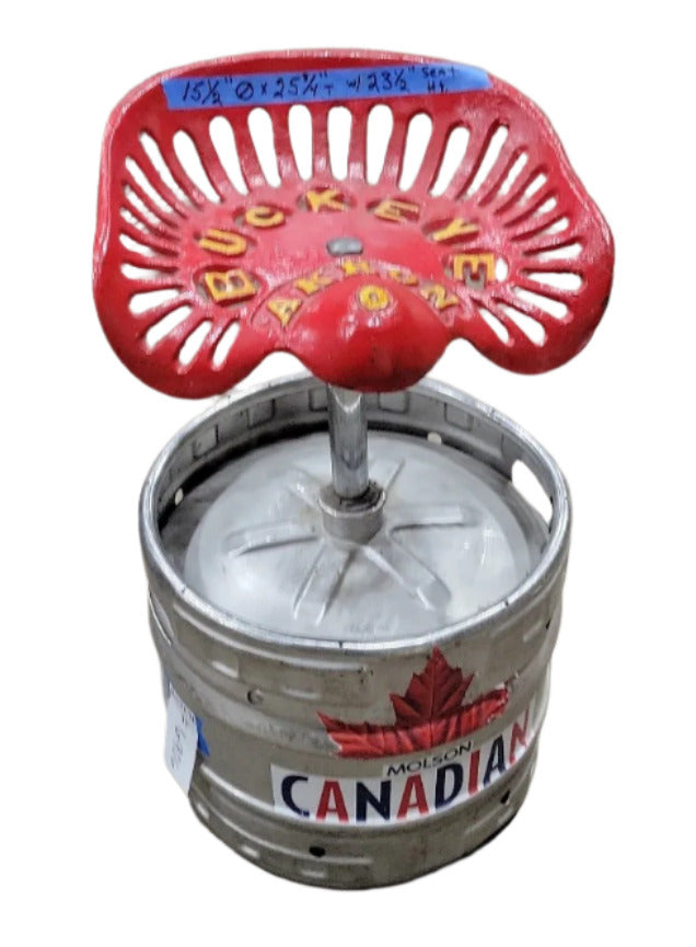 Industrial Keg Stool with Vintage Cast Iron Tractor Seat