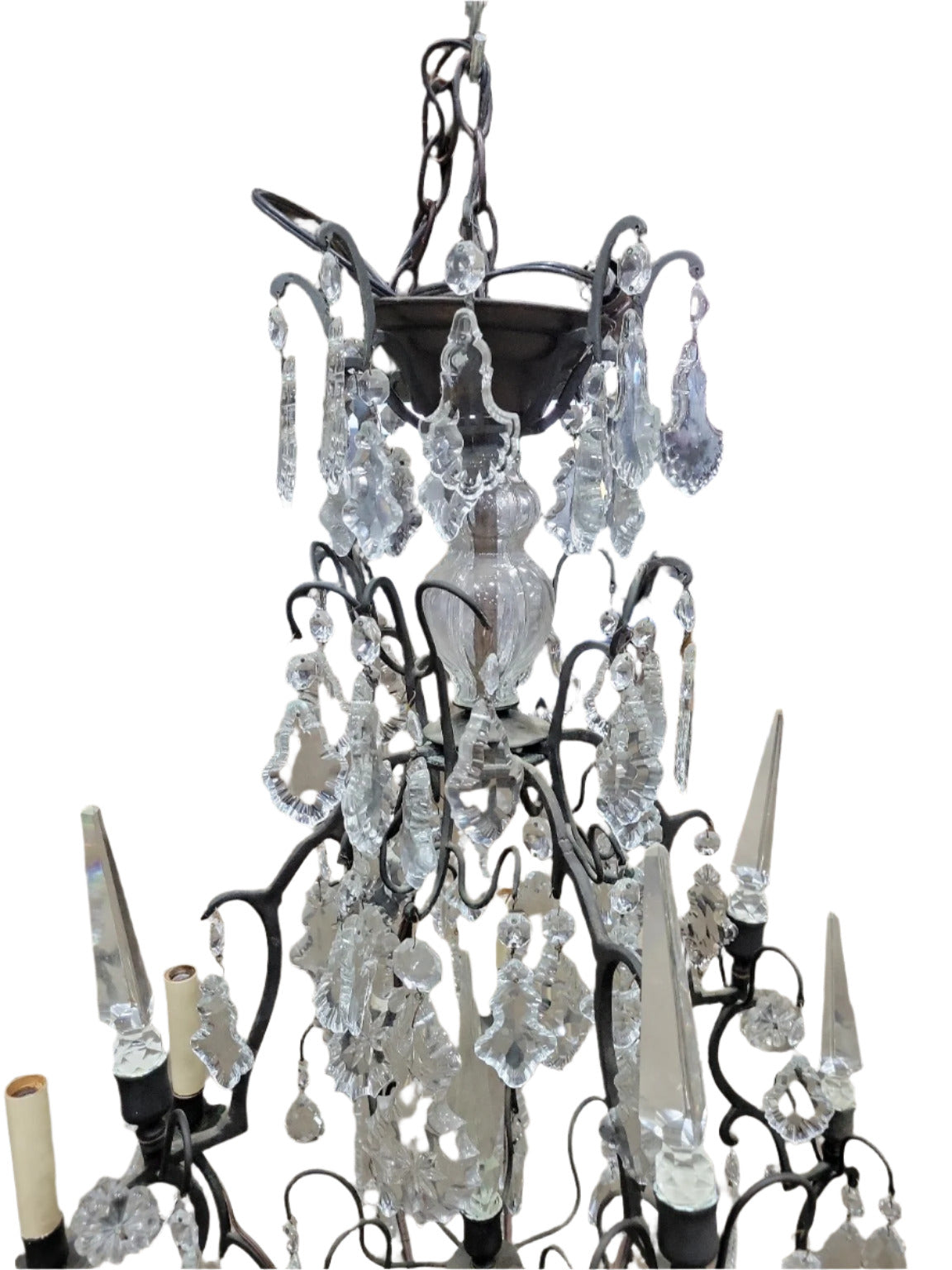 Vintage Crystal Prism Chandelier with 12-Light Candelabra Arms