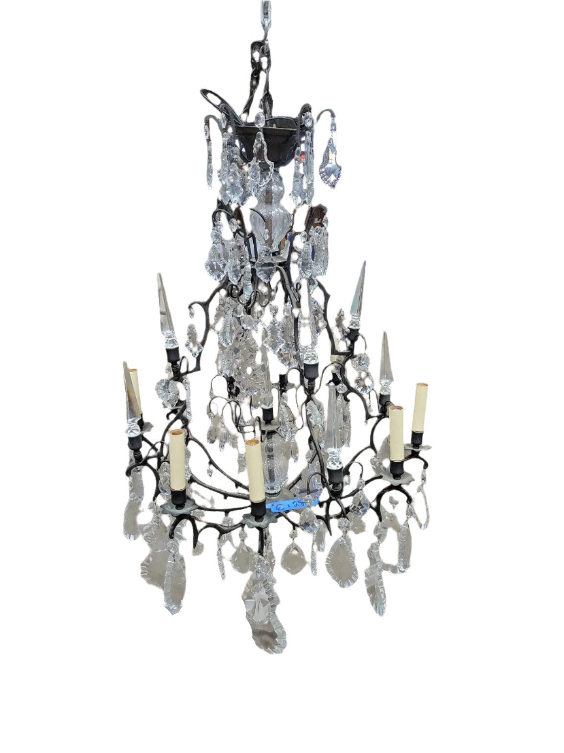Vintage Crystal Prism Chandelier with 12-Light Candelabra Arms