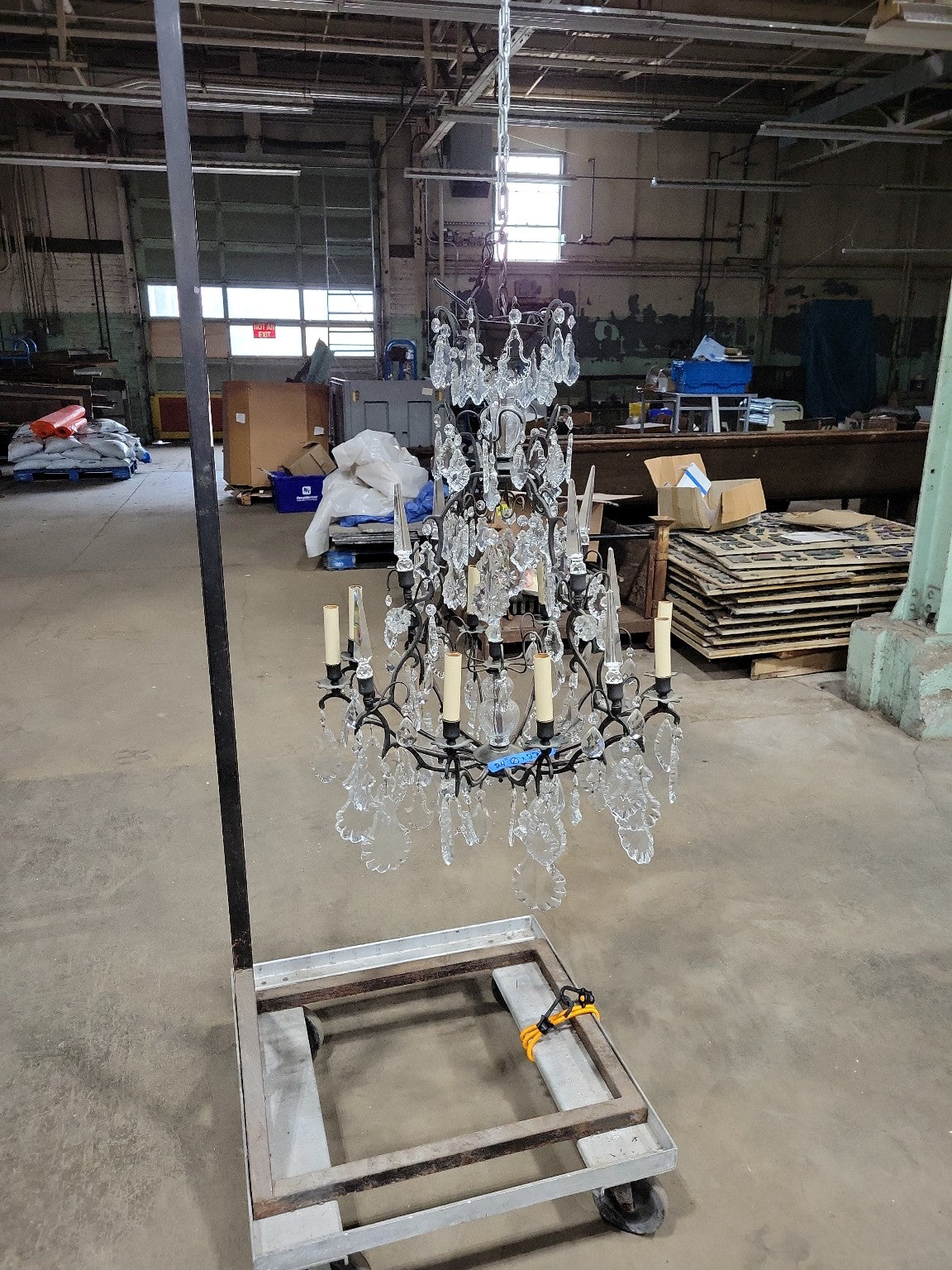 Vintage Crystal Prism Chandelier with 12-Light Candelabra Arms