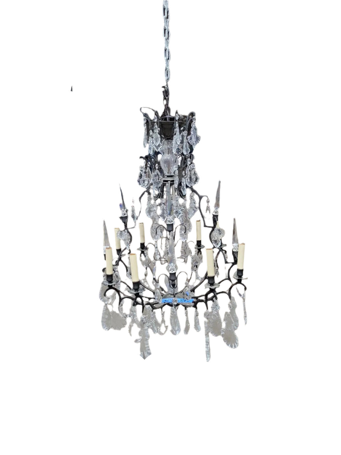Vintage Crystal Prism Chandelier with 12-Light Candelabra Arms