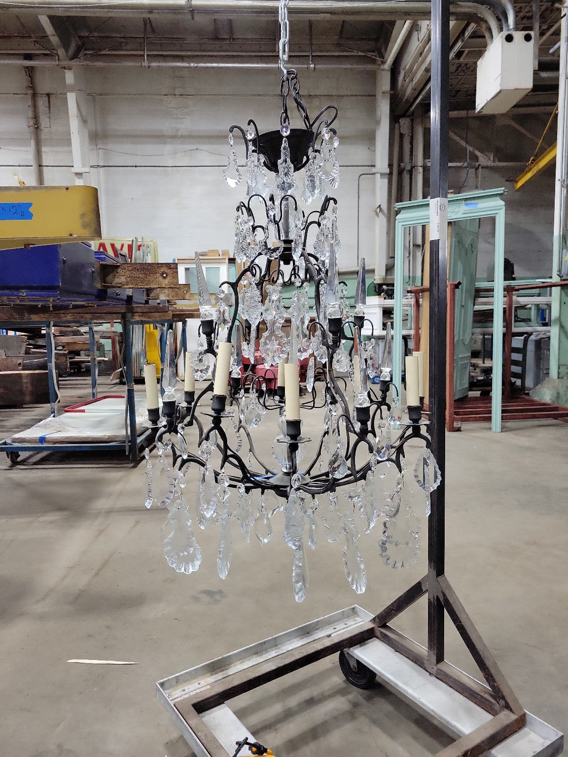 Vintage Crystal Prism Chandelier with 12-Light Candelabra Arms