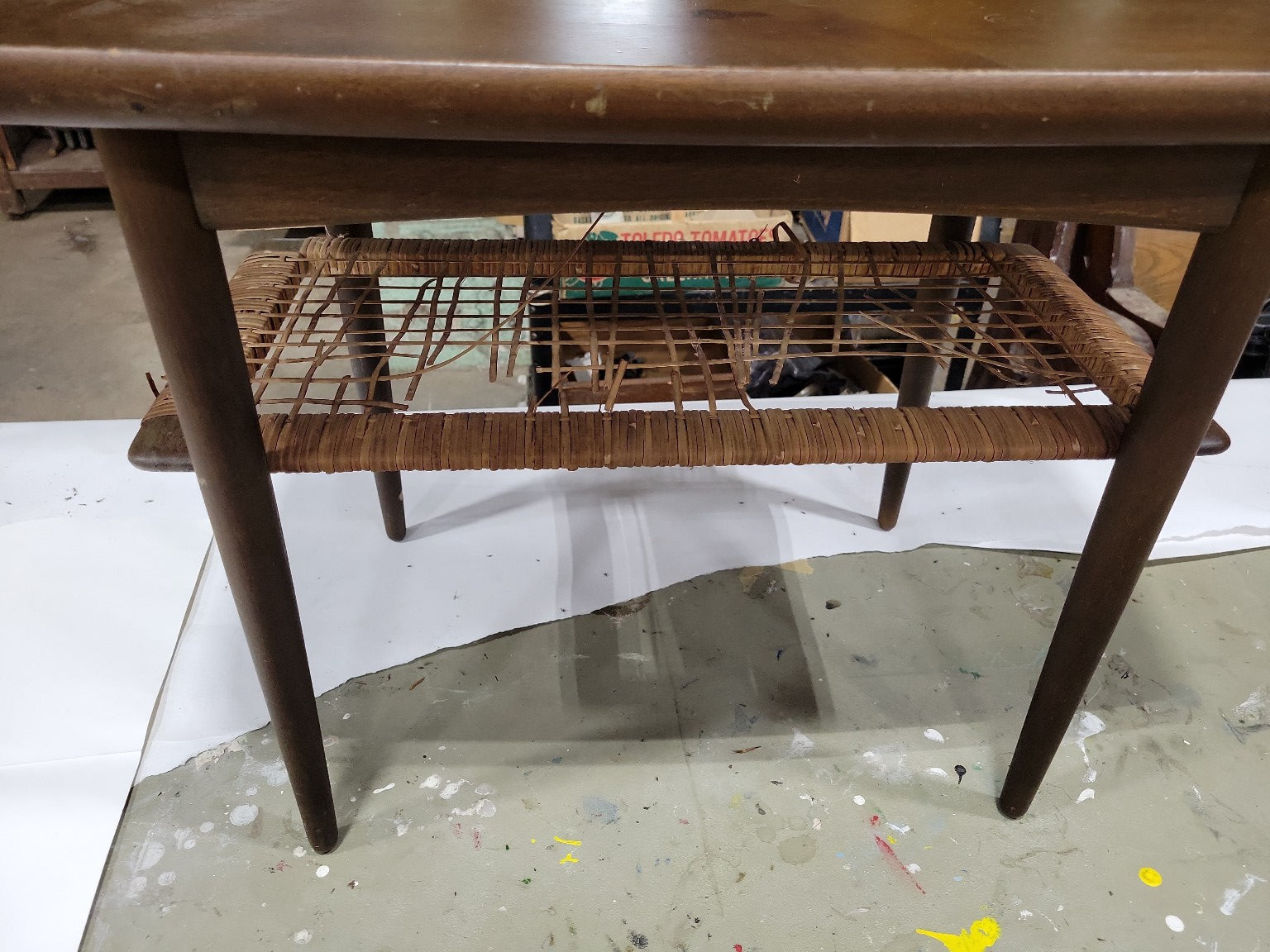 Mid-Century Modern Coffee Table with Woven Rattan Shelf