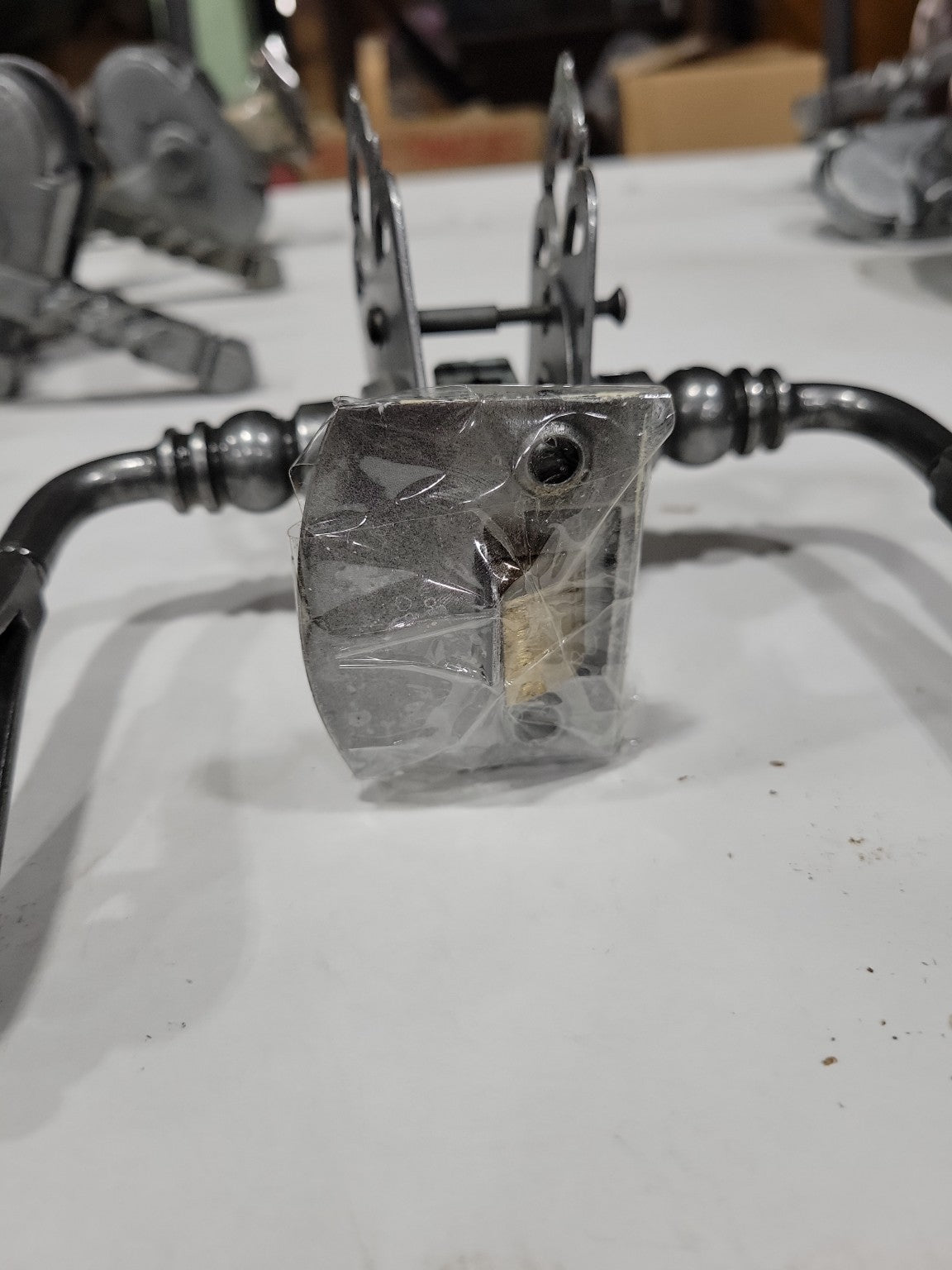 Emtek Lafayette Lever Set – Satin Steel Finish with Decorative Scroll Backplate