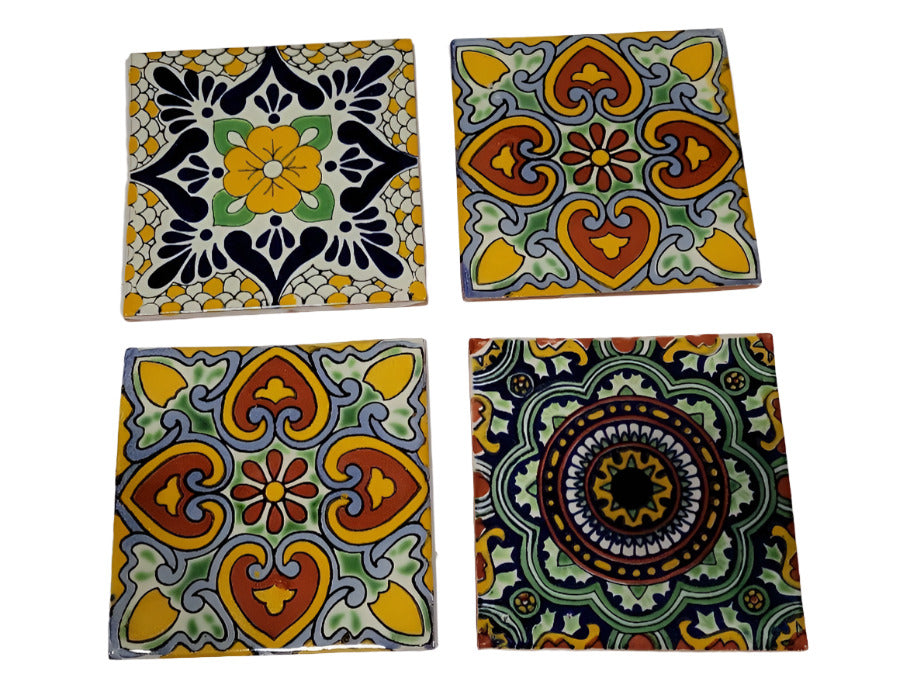 Hand-Painted Talavera Ceramic Tiles – 5 ¾" Square, Set of 12