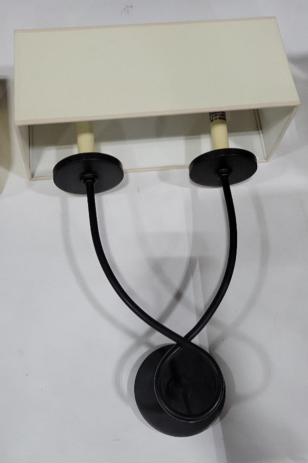 Pair of Contemporary Wall Sconces – Black Metal Arms with Rectangular Shades