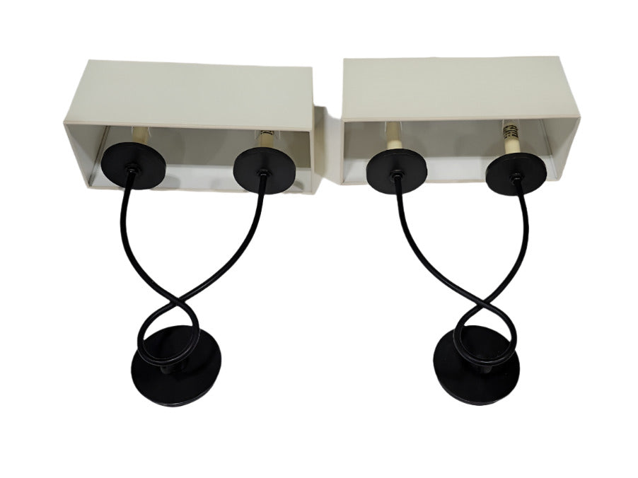 Pair of Contemporary Wall Sconces – Black Metal Arms with Rectangular Shades