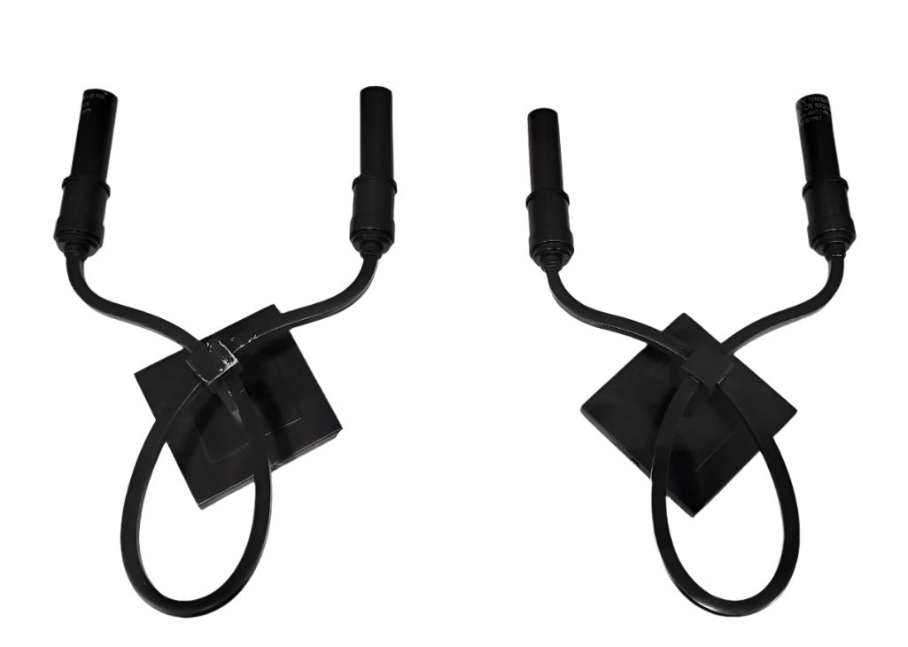 Pair of Contemporary Black Iron Wall Sconces with White Shades
