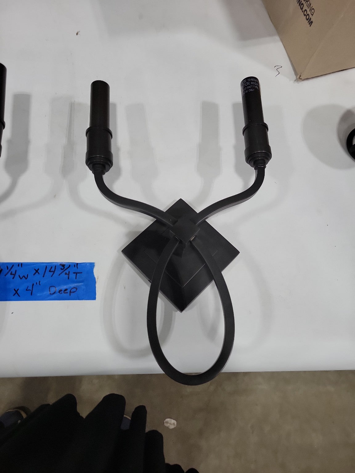 Pair of Contemporary Black Iron Wall Sconces with White Shades