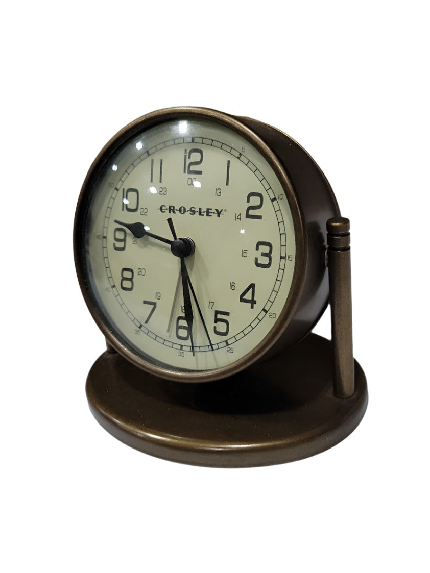 Crosley Retro Desk Alarm Clock – Brass Finish, 4" Face