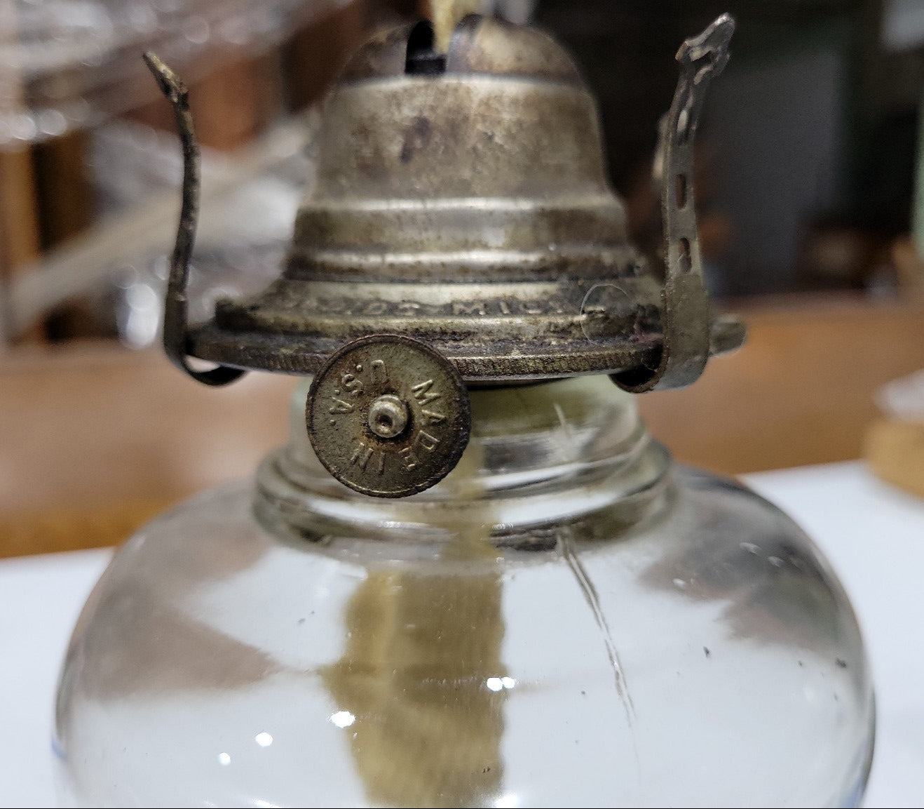 Antique Clear Glass Oil Lamp – Embossed Base, 17" Tall