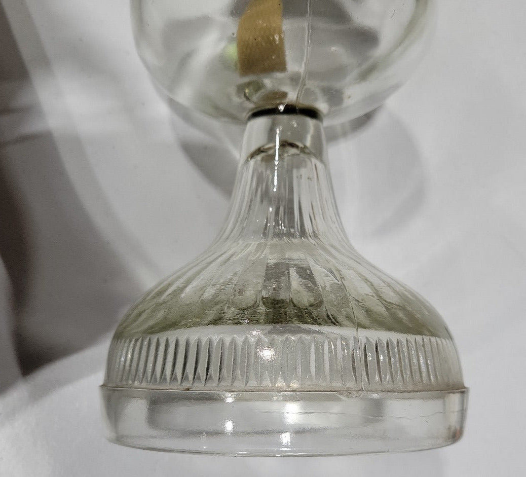 Antique Clear Glass Oil Lamp – Embossed Base, 17" Tall
