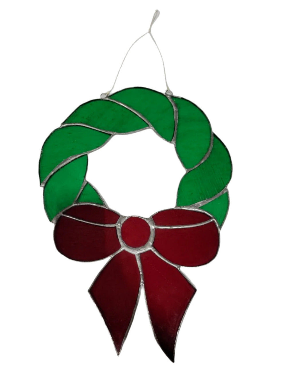 Stained Glass Holiday Wreath Panel – Red Bow Accent