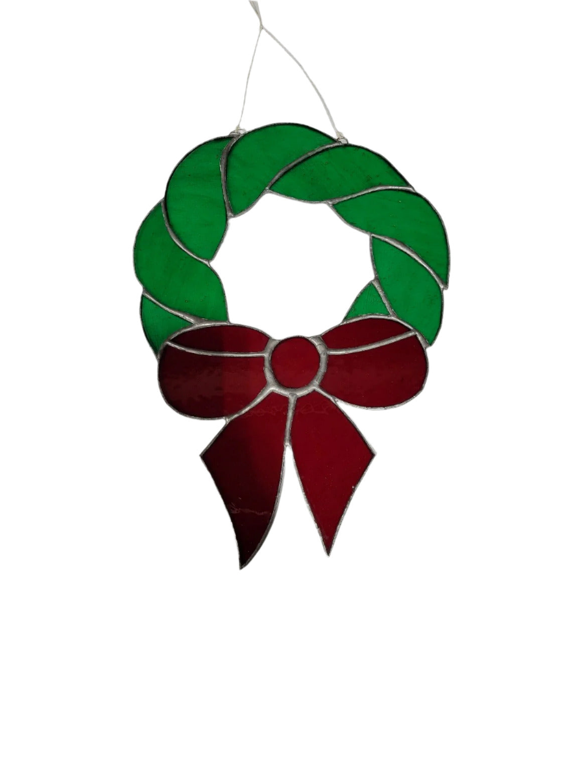 Stained Glass Holiday Wreath Panel – Red Bow Accent
