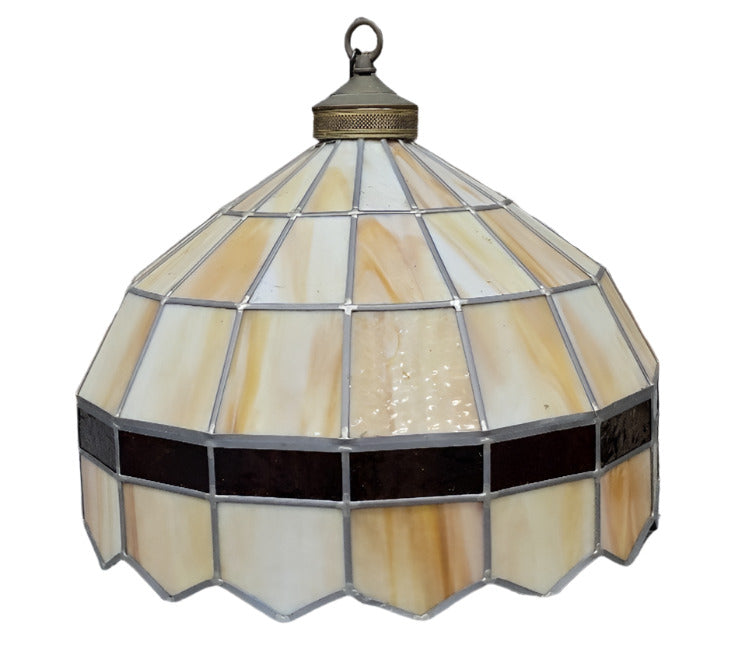 Vintage Stained Glass Pendant Light – Cream & Amber Geometric Paneling