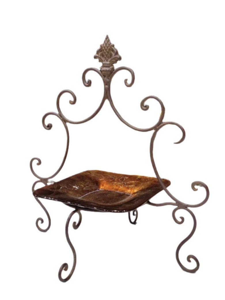 Decorative Iron Scrollwork Stand with Copper-Tone Dish