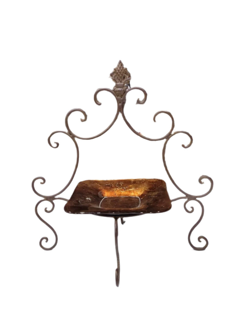 Decorative Iron Scrollwork Stand with Copper-Tone Dish