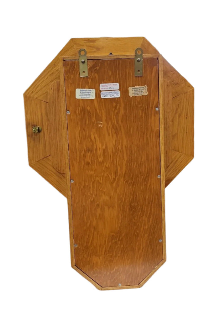 Oak Regulator-Style Wall Clock with Brass Pendulum – Repair Needed
