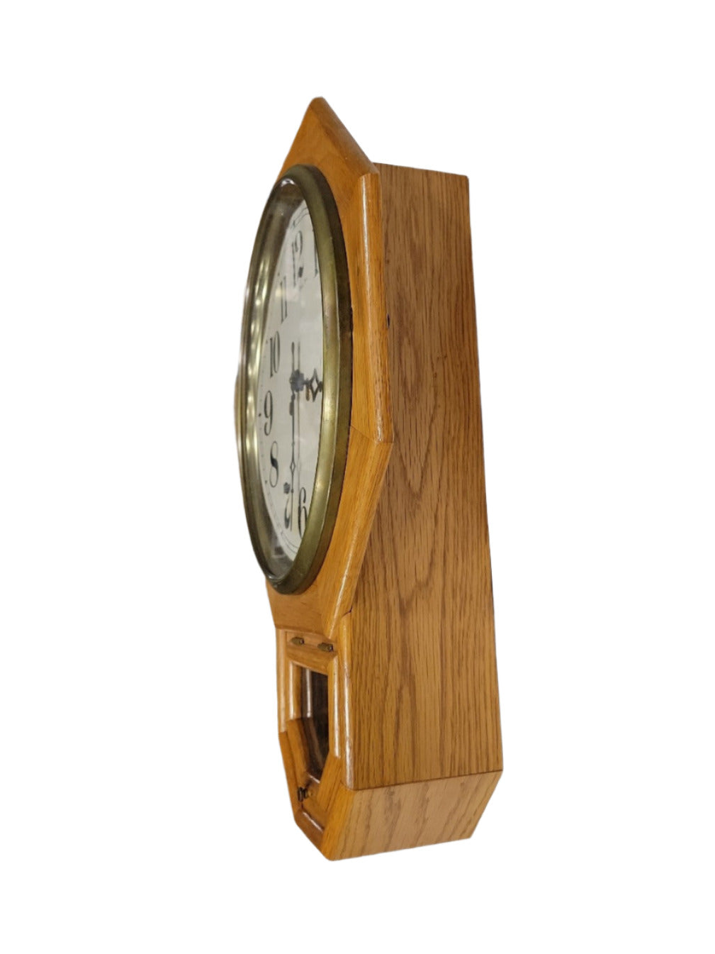 Oak Regulator-Style Wall Clock with Brass Pendulum – Repair Needed