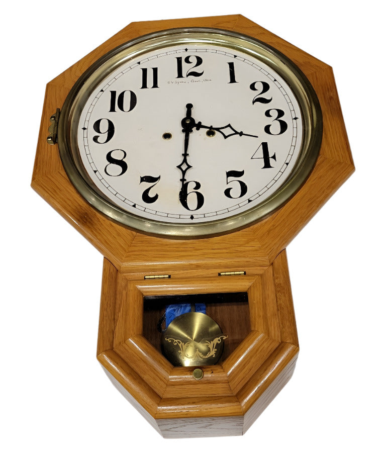 Oak Regulator-Style Wall Clock with Brass Pendulum – Repair Needed