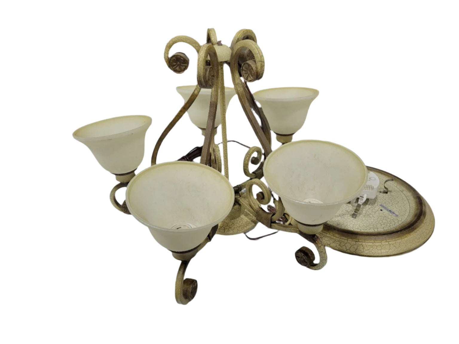 Vintage Cream Wrought Iron Scroll Chandelier – 5-Light Fixture
