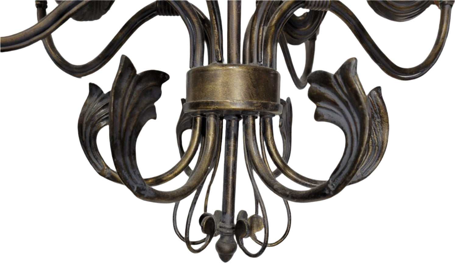 Ornate Five-Light Scroll Chandelier with Frosted Tulip Shades – 28" H x 26" W