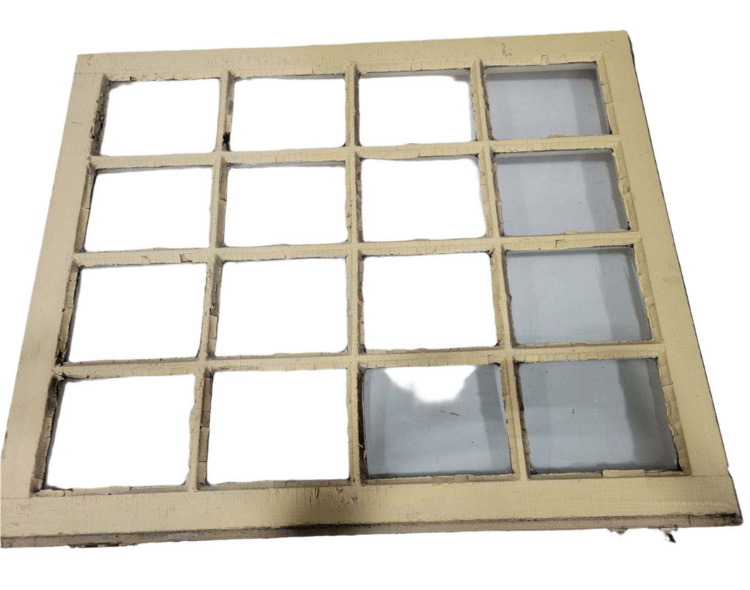 Antique 16-Lite Wood Frame Window Sash with Latch Hardware - 34 ½" W x 28 ¼" T x 1 ¼" D