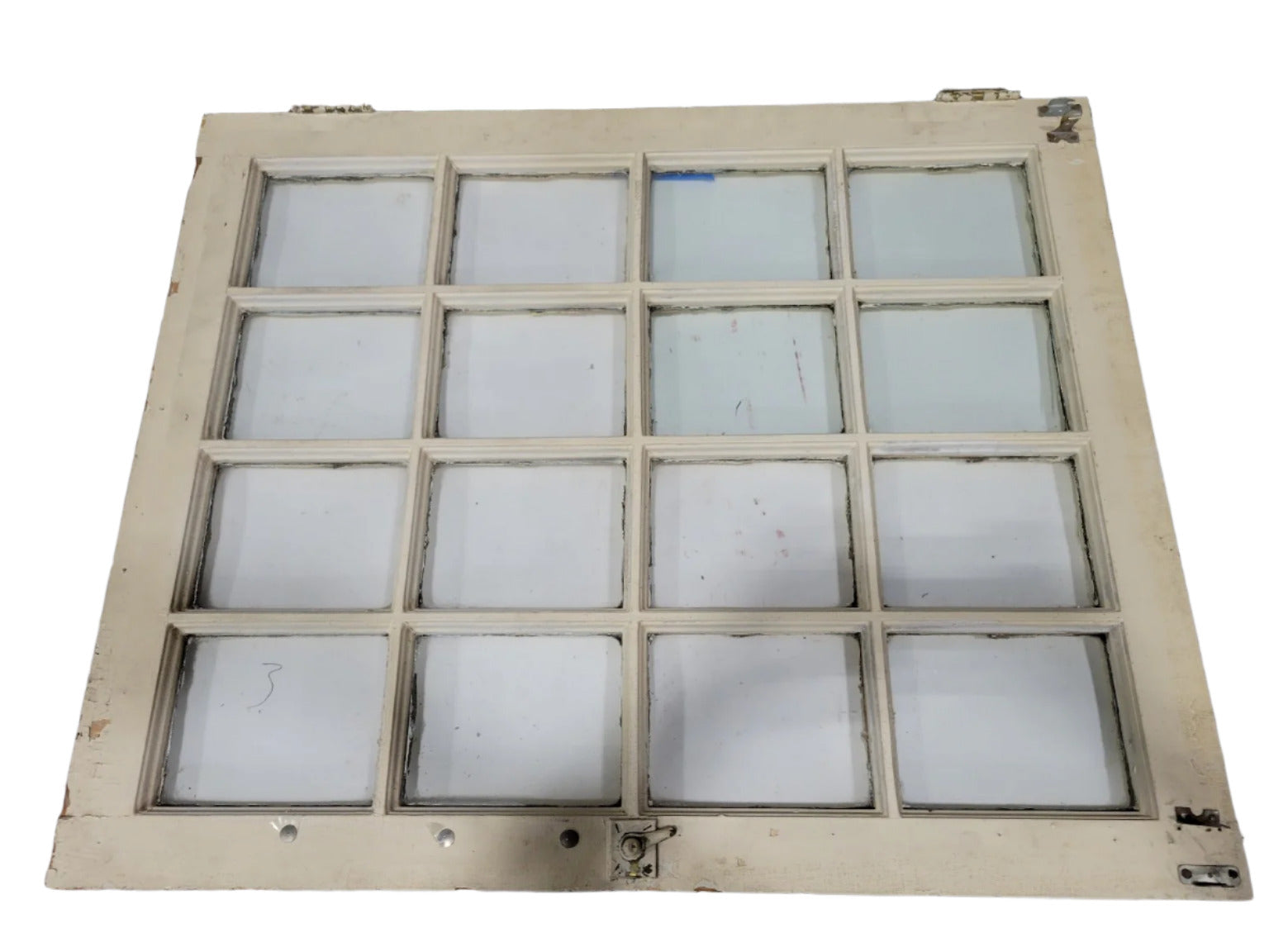 Antique 16-Lite Wood Frame Window Sash with Latch Hardware - 34 ½" W x 28 ¼" T x 1 ¼" D