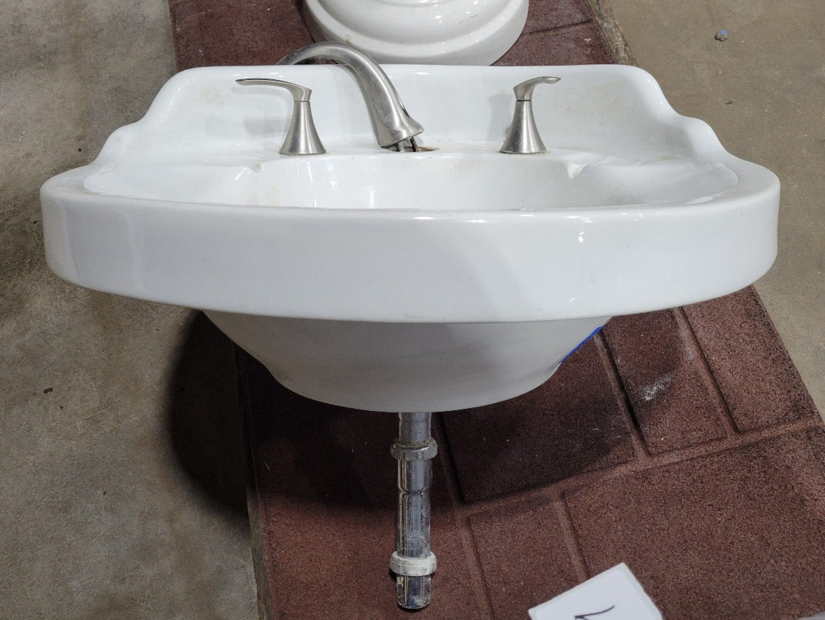Vintage Pedestal Sink with Faucet – Damaged Porcelain (AS IS)
