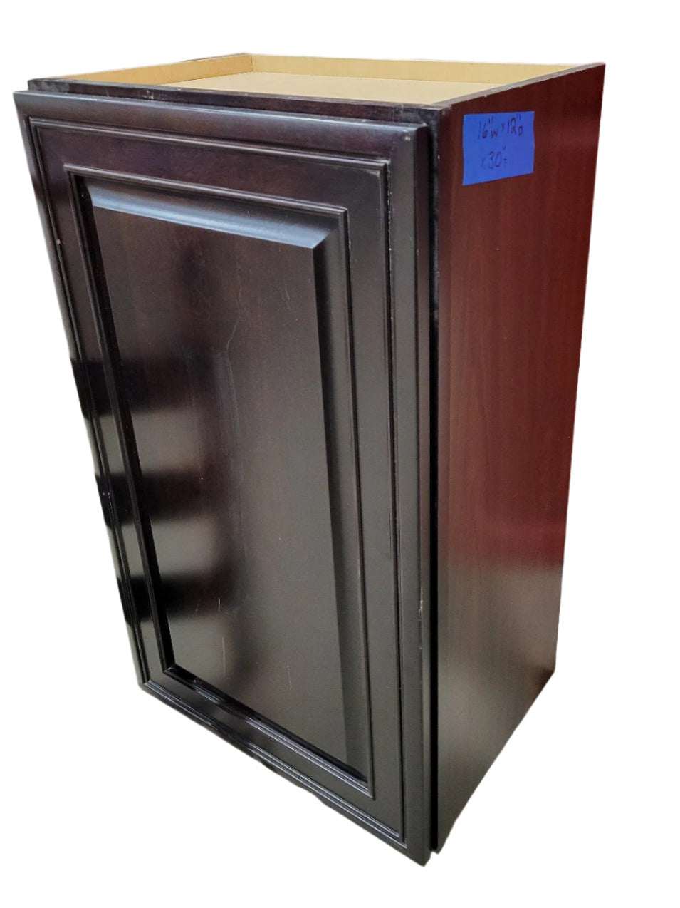 Dark Wood Single-Door Kitchen Wall Cabinet – 16" W x 12" D x 30" T