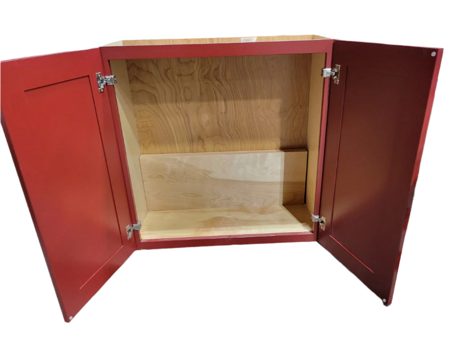 Red Double-Door Wall Cabinet with Matching Knee Braces – 29 ¾" W x 12" D x 30" T