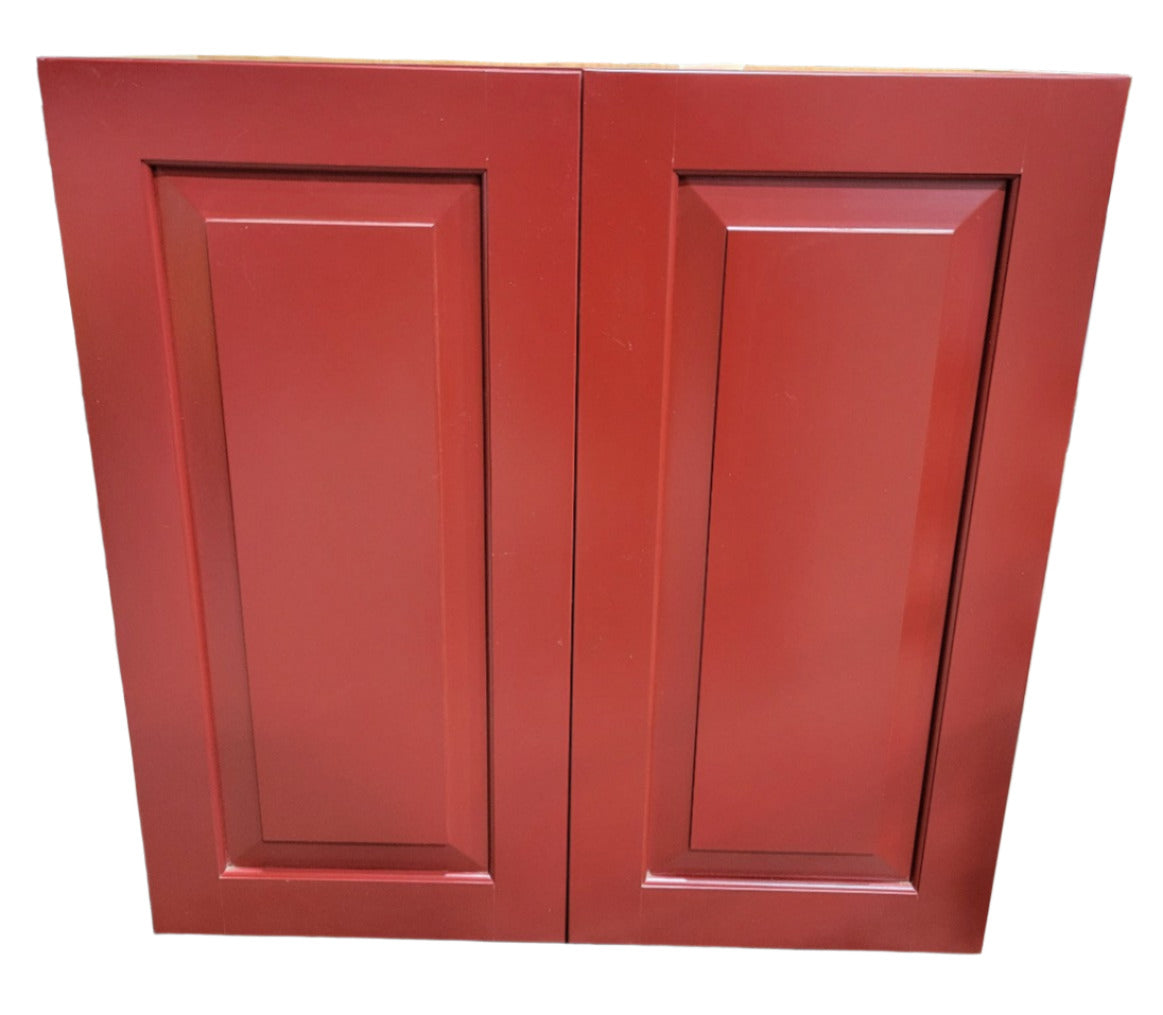 Red Double-Door Wall Cabinet with Matching Knee Braces – 29 ¾" W x 12" D x 30" T