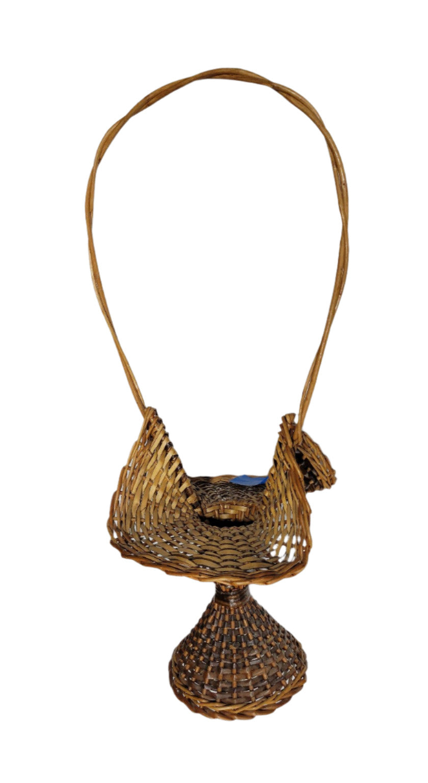 1960's–70's Handwoven Wicker Bonnet Basket for Dried Flower Display