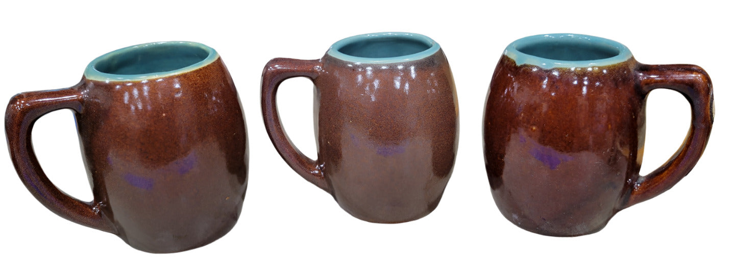 Set of 3 Handcrafted Ceramic Mugs – Brown Glaze with Teal Interior