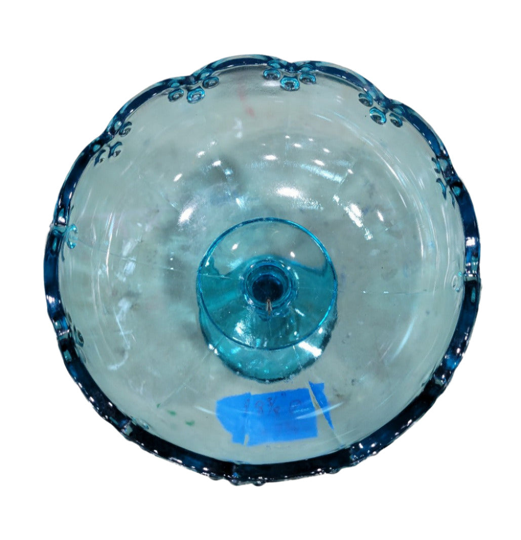 Aqua Blue Pressed Glass Pedestal Compote Bowl – Scalloped Edge