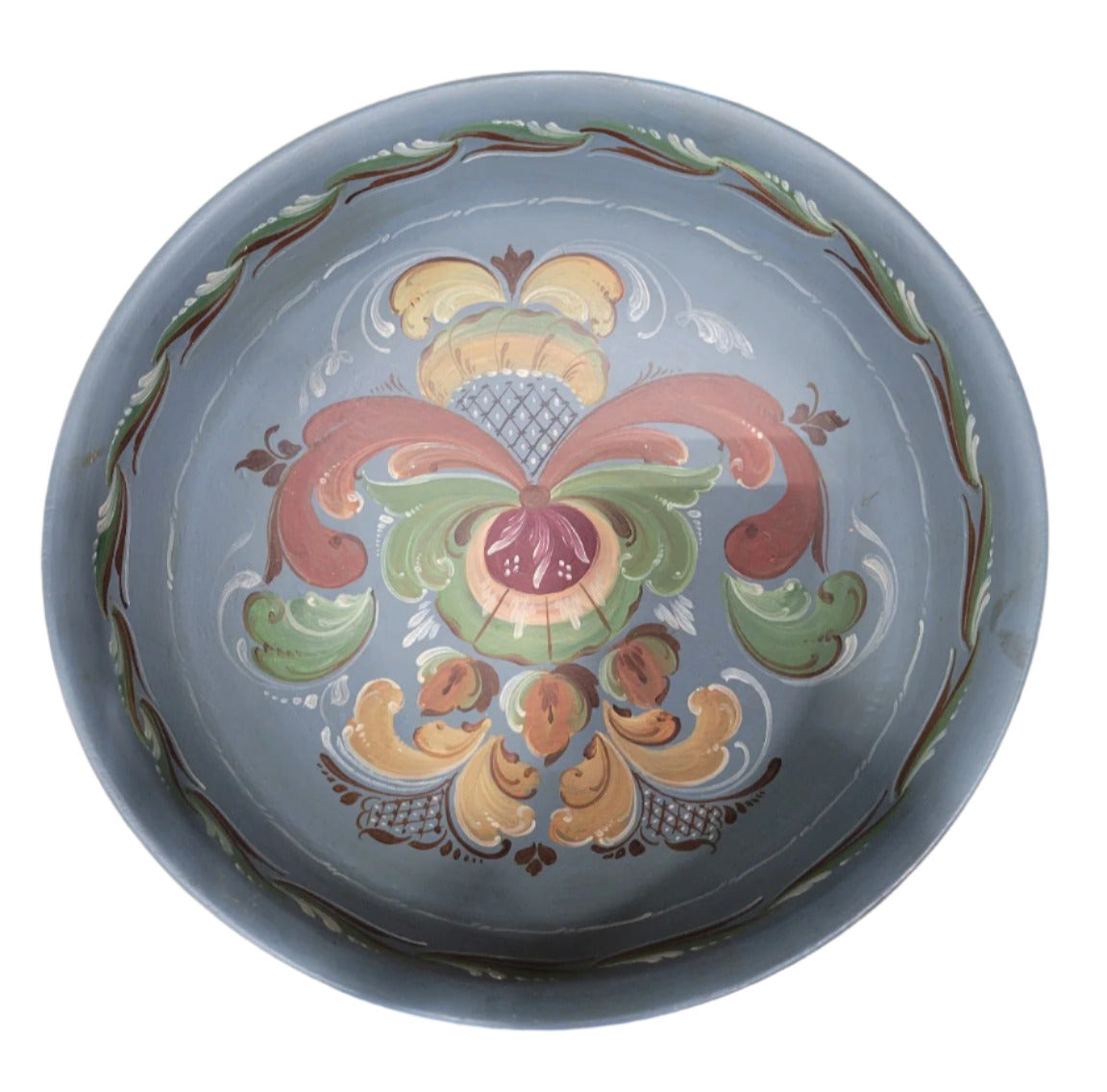 Hand-Painted Decorative Wooden Bowl – Folk Art Floral Design