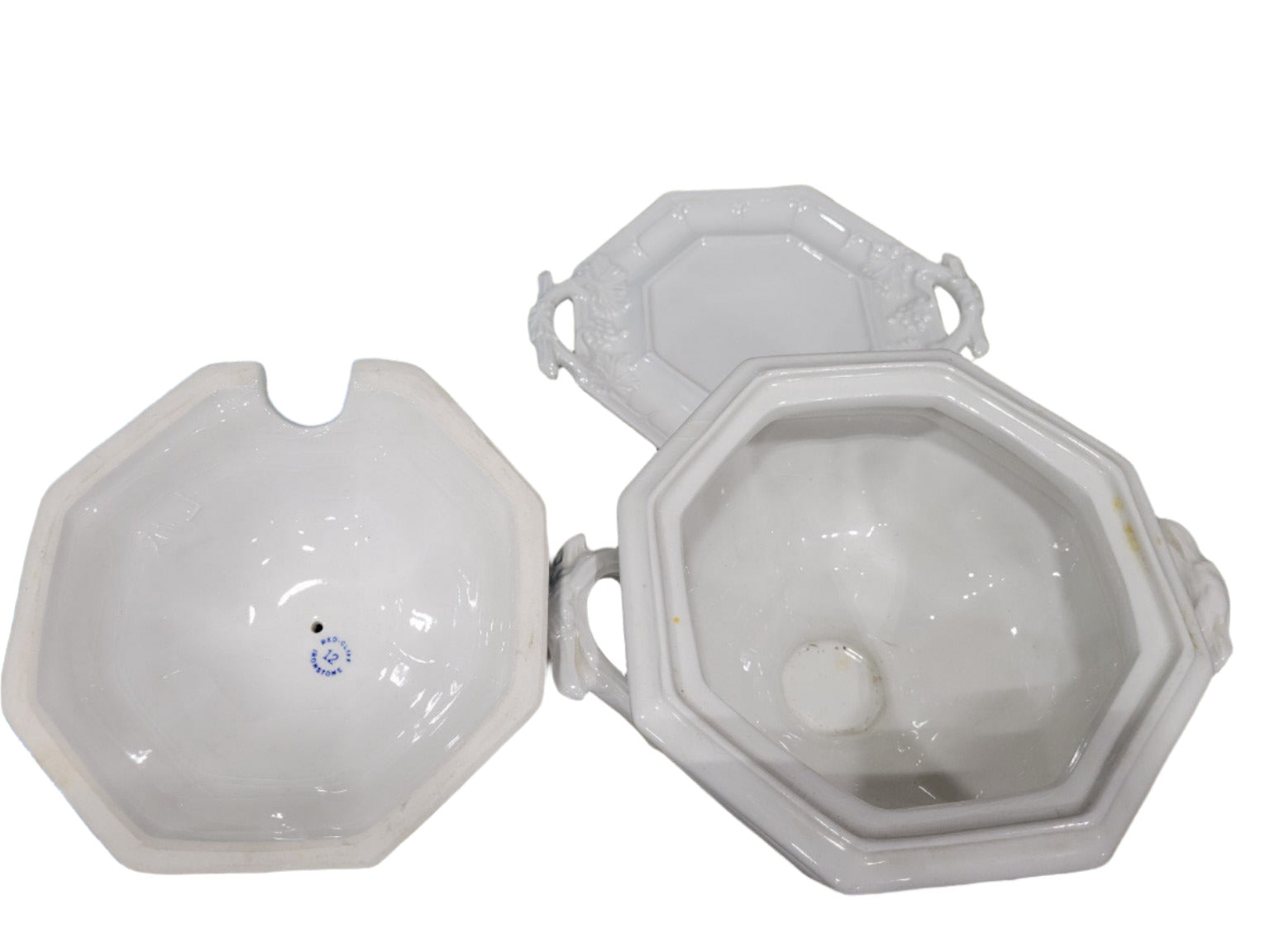 Vintage Red Cliff Ironstone Tureen with Octagonal Platter – White Glaze, 3-Piece Set