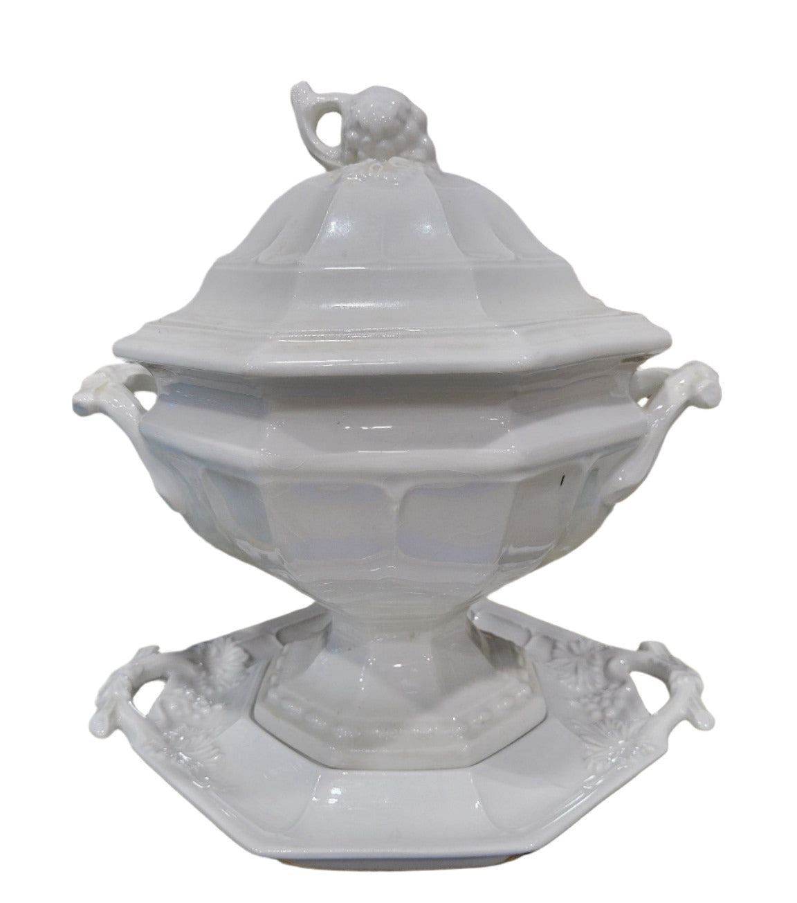 Vintage Red Cliff Ironstone Tureen with Octagonal Platter – White Glaze, 3-Piece Set