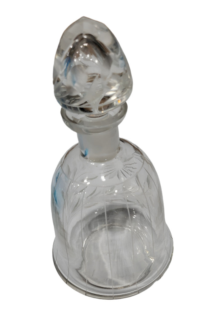 Cut Glass Crystal Bell – Etched Floral Motif with Faceted Stopper